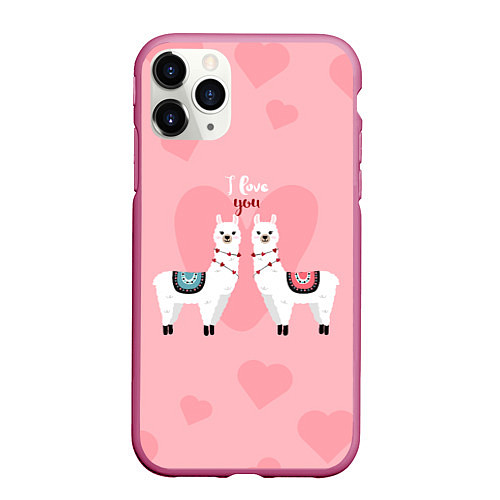 Чехол iPhone 11 Pro матовый Lama I Love You / 3D-Малиновый – фото 1