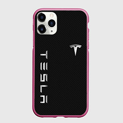 Чехол iPhone 11 Pro матовый TESLA - ТЕСЛА КАРБОН И МЕТАЛЛ, цвет: 3D-малиновый