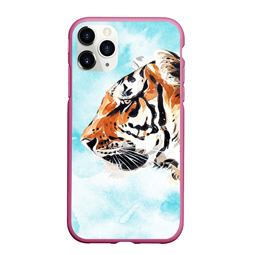 Чехол iPhone 11 Pro матовый Tiger paints / 3D-Малиновый – фото 1