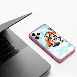 Чехол iPhone 11 Pro матовый Tiger paints, цвет: 3D-малиновый — фото 2