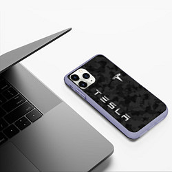 Чехол iPhone 11 Pro матовый ТЕСЛА - ЧЕРНЫЙ КАМУФЛЯЖ, цвет: 3D-светло-сиреневый — фото 2