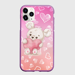 Чехол iPhone 11 Pro матовый Милый мишка в сердечках, цвет: 3D-фиолетовый