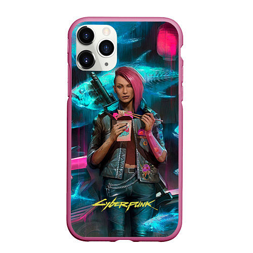 Чехол iPhone 11 Pro матовый Cyberpunk Ви / 3D-Малиновый – фото 1