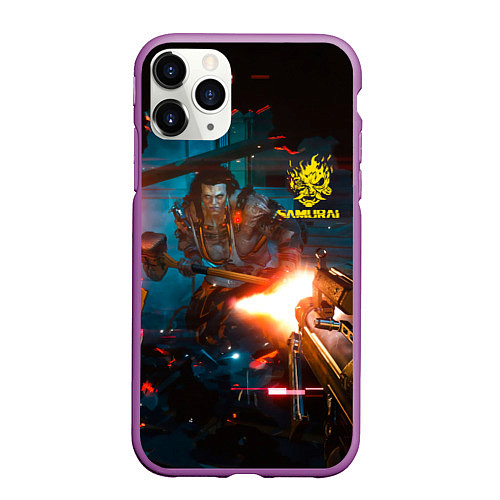 Чехол iPhone 11 Pro матовый Cyberpunk 2077 Night city / 3D-Фиолетовый – фото 1
