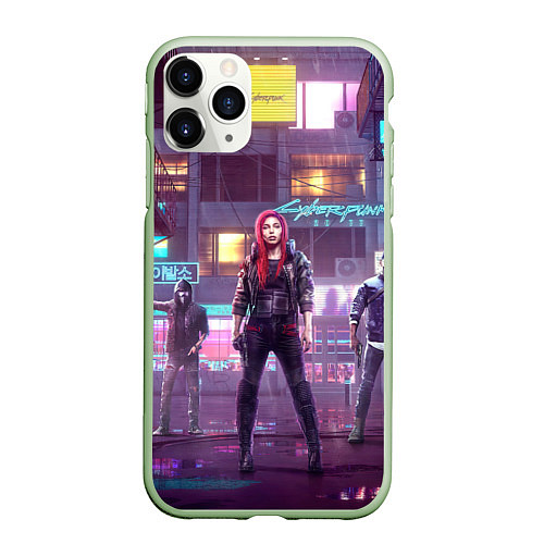 Чехол iPhone 11 Pro матовый Cyberpunk 2077 Vi Ви / 3D-Салатовый – фото 1