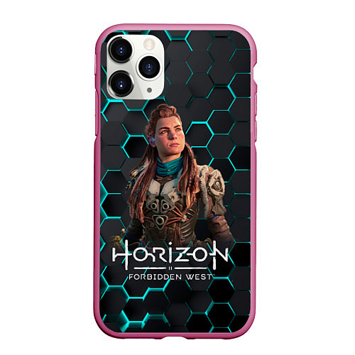 Чехол iPhone 11 Pro матовый Horizon 3d соты / 3D-Малиновый – фото 1