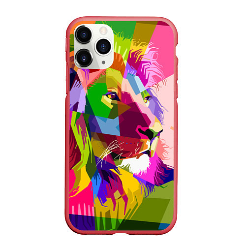 Чехол iPhone 11 Pro матовый Lion abstraction / 3D-Красный – фото 1