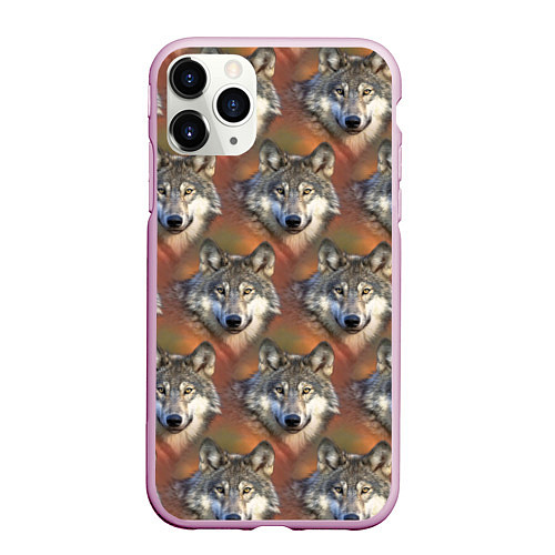 Чехол iPhone 11 Pro матовый Волки Wolfs паттерн / 3D-Розовый – фото 1