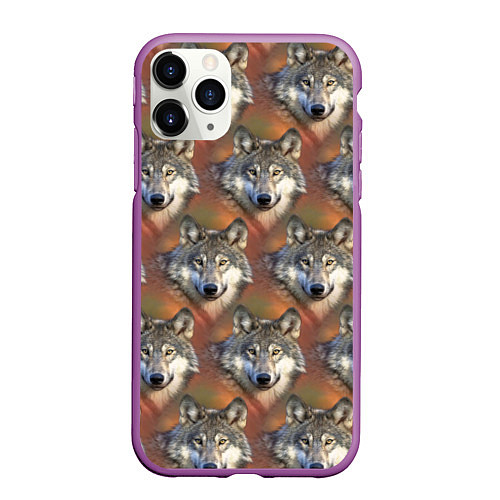 Чехол iPhone 11 Pro матовый Волки Wolfs паттерн / 3D-Фиолетовый – фото 1