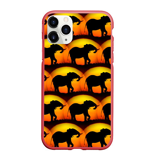 Чехол iPhone 11 Pro матовый Силуэт слона паттерн / 3D-Красный – фото 1