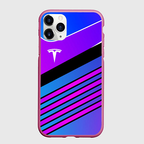 Чехол iPhone 11 Pro матовый TESLA - NEON STYLE ТЕСЛА НЕОН / 3D-Малиновый – фото 1