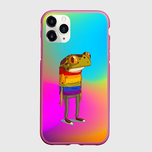 Чехол iPhone 11 Pro матовый Радужная лягушка Rainbow Frog / 3D-Малиновый – фото 1