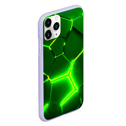 Чехол iPhone 11 Pro матовый 3D ПЛИТЫ НЕОН NEON GREEN HEXAGON РАЗЛОМ, цвет: 3D-светло-сиреневый — фото 2