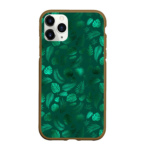 Чехол iPhone 11 Pro матовый Яркие зеленые листья / 3D-Коричневый – фото 1