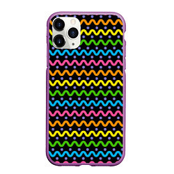 Чехол iPhone 11 Pro матовый Разноцветные волнистые линии, цвет: 3D-фиолетовый