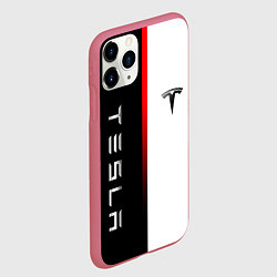 Чехол iPhone 11 Pro матовый ТЕСЛА -TESLA КРАСНАЯ ЛИНИЯ МИНИМАЛИЗМ, цвет: 3D-малиновый — фото 2