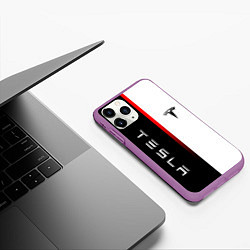 Чехол iPhone 11 Pro матовый ТЕСЛА -TESLA КРАСНАЯ ЛИНИЯ МИНИМАЛИЗМ, цвет: 3D-фиолетовый — фото 2