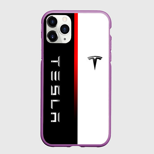 Чехол iPhone 11 Pro матовый ТЕСЛА -TESLA КРАСНАЯ ЛИНИЯ МИНИМАЛИЗМ / 3D-Фиолетовый – фото 1