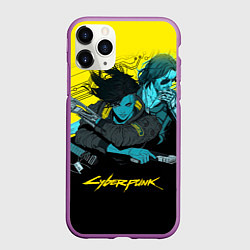 Чехол iPhone 11 Pro матовый Ви и Джонни Cyberpunk 2077 Vi johnny, цвет: 3D-фиолетовый