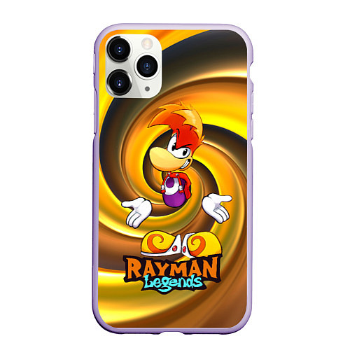 Чехол iPhone 11 Pro матовый Rayman Legends на фоне желтой спирали / 3D-Светло-сиреневый – фото 1