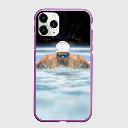 Чехол iPhone 11 Pro матовый Плавание Пловец, цвет: 3D-фиолетовый