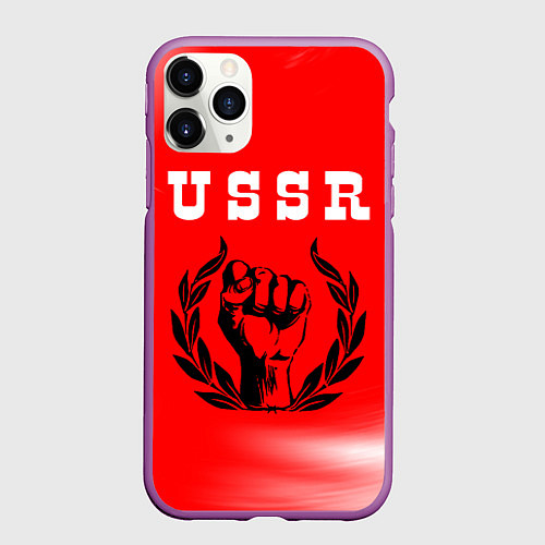 Чехол iPhone 11 Pro матовый USSR - КУЛАК Космос / 3D-Фиолетовый – фото 1