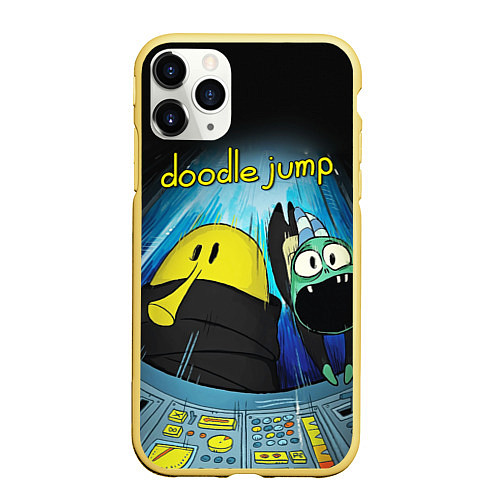 Чехол iPhone 11 Pro матовый Doodle in spaceship / 3D-Желтый – фото 1