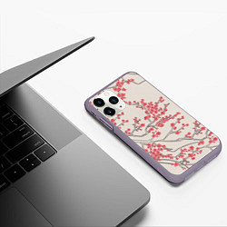 Чехол iPhone 11 Pro матовый Красные цветы на ветках, цвет: 3D-серый — фото 2