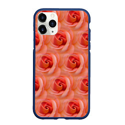 Чехол iPhone 11 Pro матовый Розы - цветы - паттерн, цвет: 3D-тёмно-синий