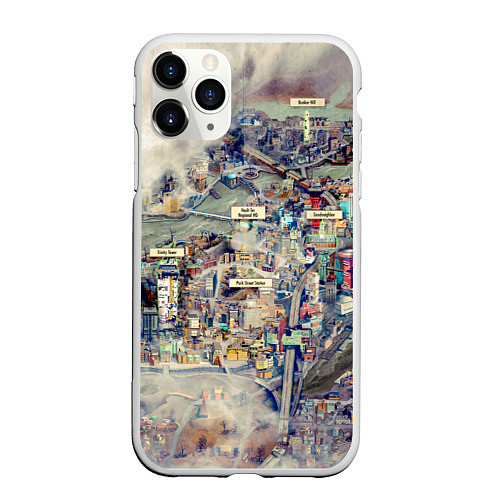 Чехол iPhone 11 Pro матовый Fallout - city / 3D-Белый – фото 1