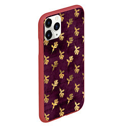 Чехол iPhone 11 Pro матовый Золотые листья на бордовом фоне, цвет: 3D-красный — фото 2