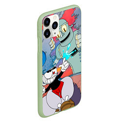 Чехол iPhone 11 Pro матовый Борьба с боссами Cuphead, цвет: 3D-салатовый — фото 2