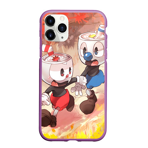 Чехол iPhone 11 Pro матовый Осенняя Прогулка Чашек Cuphead / 3D-Фиолетовый – фото 1