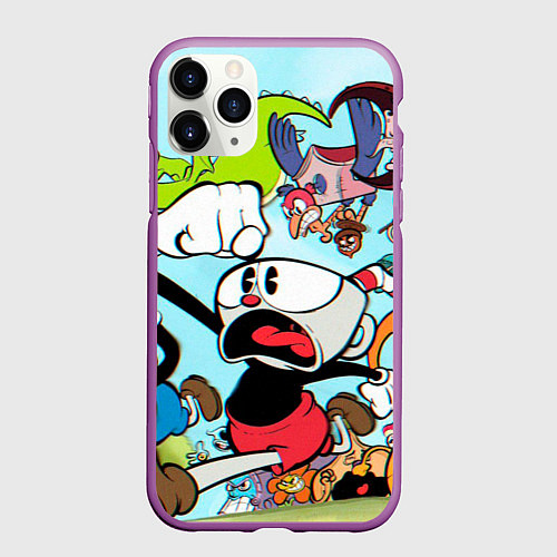 Чехол iPhone 11 Pro матовый Побег От Боссов Магман Cuphead / 3D-Фиолетовый – фото 1