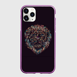 Чехол iPhone 11 Pro матовый Красочный неоновый лев, цвет: 3D-фиолетовый