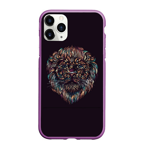 Чехол iPhone 11 Pro матовый Красочный неоновый лев / 3D-Фиолетовый – фото 1