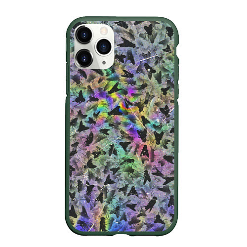 Чехол iPhone 11 Pro матовый Психоделические мухи / 3D-Темно-зеленый – фото 1