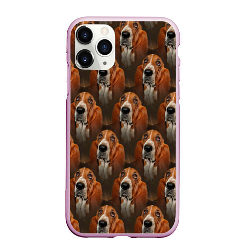 Чехол iPhone 11 Pro матовый Dog patternt / 3D-Розовый – фото 1
