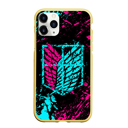 Чехол iPhone 11 Pro матовый НЕОНОВЫЙ АТАКА ТИТАНОВ БРЫЗГИ КРАСОК / 3D-Желтый – фото 1