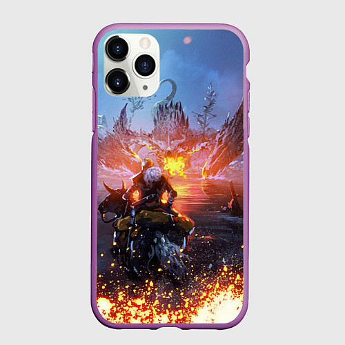 Чехол iPhone 11 Pro матовый ELDEN RING БИТВА С ДРАКОНОМ / 3D-Фиолетовый – фото 1