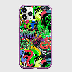 Чехол iPhone 11 Pro матовый Граффити с черепами, цвет: 3D-фиолетовый