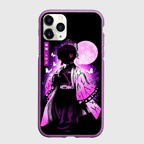 Чехол iPhone 11 Pro матовый Шинобу Кочо силуэт Клинок рассекающего демона / 3D-Фиолетовый – фото 1