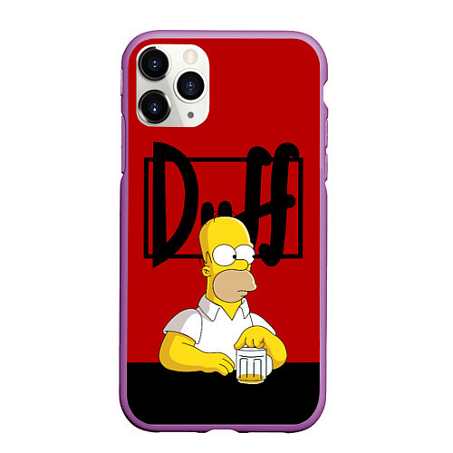 Чехол iPhone 11 Pro матовый Гомер и пиво Симпсоны Simpsons / 3D-Фиолетовый – фото 1