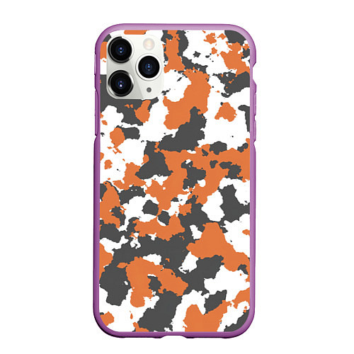 Чехол iPhone 11 Pro матовый Orange Camo / 3D-Фиолетовый – фото 1