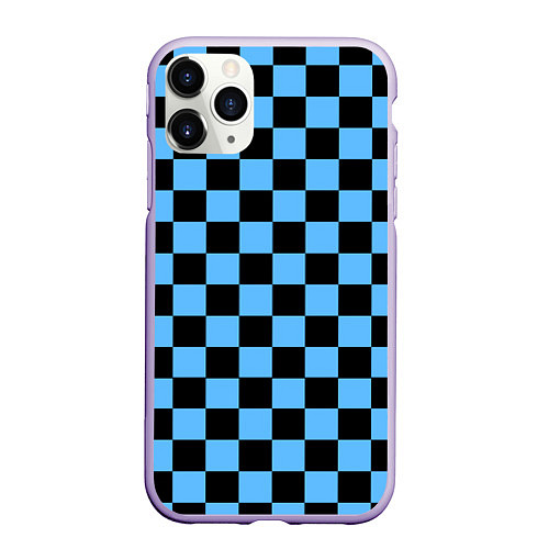 Чехол iPhone 11 Pro матовый Шахматная доска Синяя / 3D-Светло-сиреневый – фото 1