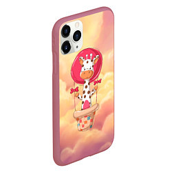Чехол iPhone 11 Pro матовый Жираф на воздушном шаре, цвет: 3D-малиновый — фото 2