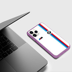 Чехол iPhone 11 Pro матовый БМВ 3 STRIPE BMW WHITE, цвет: 3D-фиолетовый — фото 2