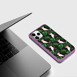 Чехол iPhone 11 Pro матовый Белые попугаи и листья, цвет: 3D-фиолетовый — фото 2