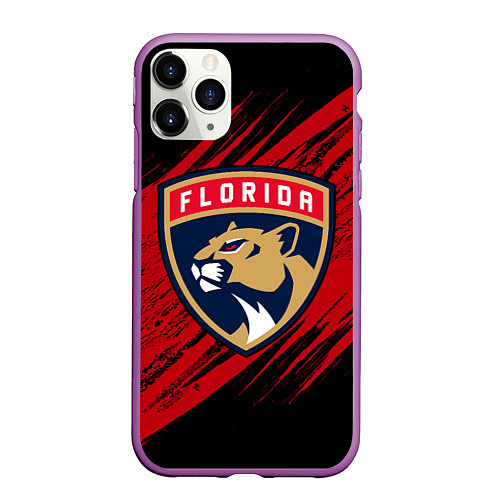 Чехол iPhone 11 Pro матовый Florida Panthers, Флорида Пантерз, NHL / 3D-Фиолетовый – фото 1