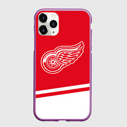 Чехол iPhone 11 Pro матовый Detroit Red Wings, Детройт Ред Уингз Диагональные, цвет: 3D-фиолетовый